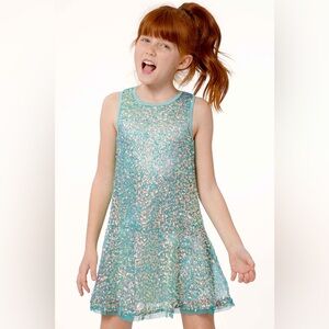 Hannah Banana Girls Holographic Sequin Sleeveless Dress